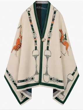 28"×71" Stylish Equestrian Design Soft Shawl Wrap Scarf with Button